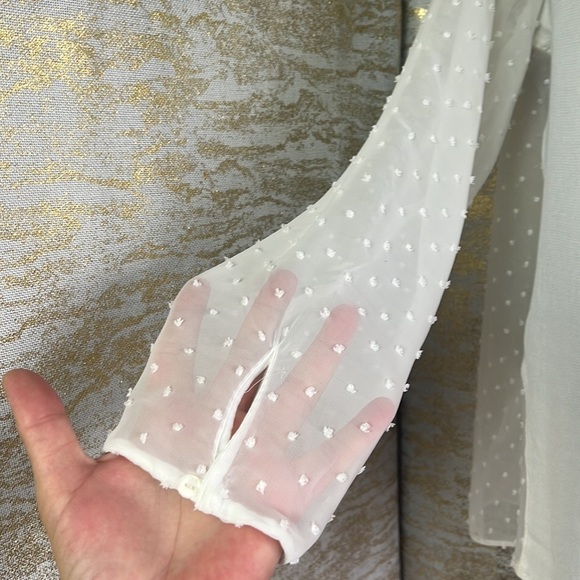 Zara Basic White Dot Chiffon Puff Sleeve Blouse Size M - Picture 5 of 12